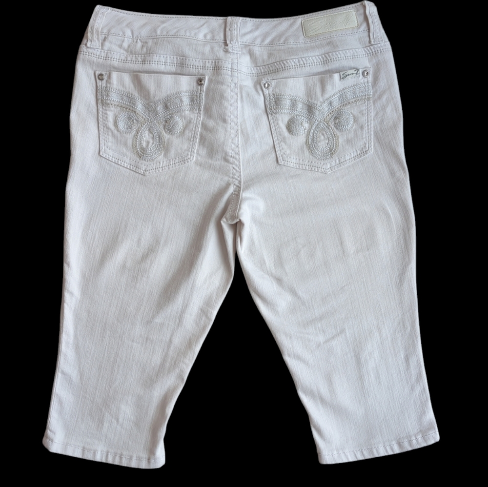 Seven7 Embroidered Embellished Capri Jeans 12 White Textured
